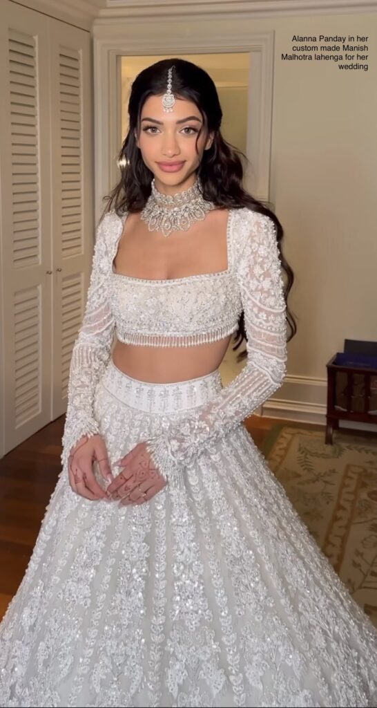 Alanna Pandey in white Manish Malhotra