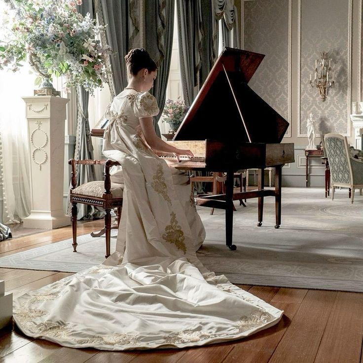 Francesca Bridgerton in her duchess silk satin gown 